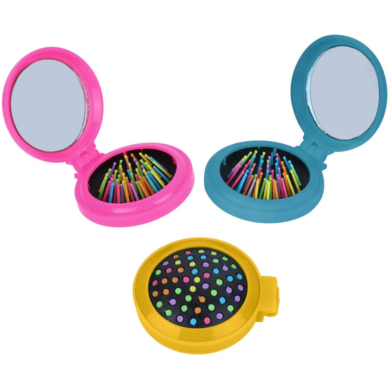 Happy Trees 6 PCS Round Travel Hair Brush with Mirror Folding Pocket Hair Brush Mini Hair Comb with Makeup Mirror for Travel (Set of 6) (Dark Colours) - Image 3